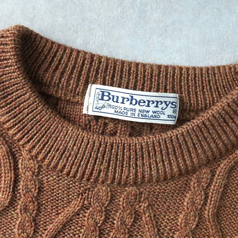 バーバリー 1990's ヴィンテージ ホースロゴ刺繍 ケーブル編み ニット ブラウン - NEWSED