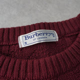 バーバリー ヴィンテージ 1990's ロゴ刺繍 ケーブル編み ニット ボルドー - NEWSED