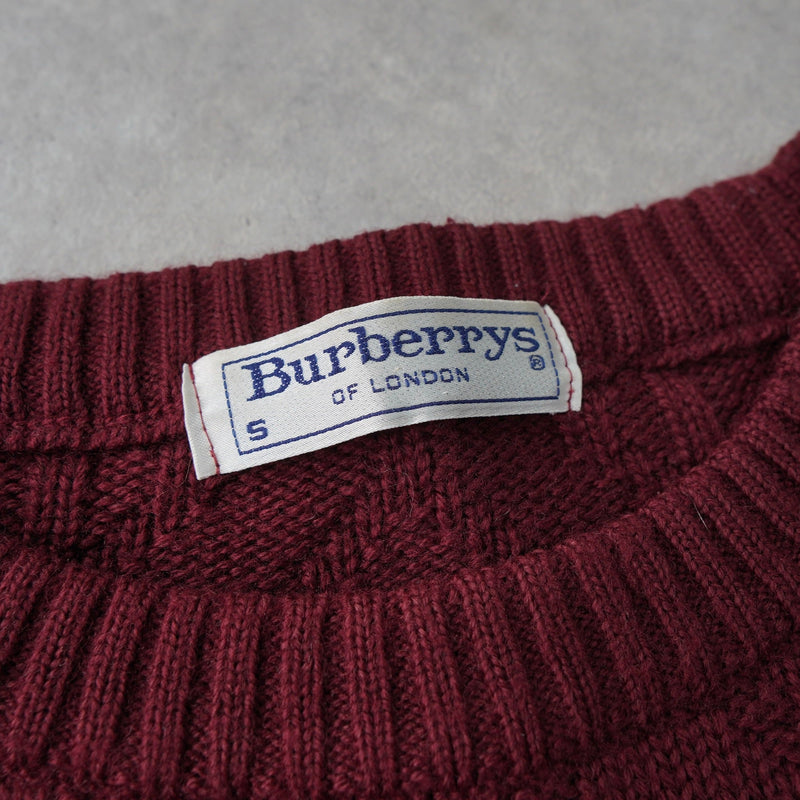 バーバリー ヴィンテージ 1990's ロゴ刺繍 ケーブル編み ニット ボルドー - NEWSED