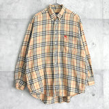 ★袖補修跡 バーバリー 1990's ヴィンテージ ノバチェック 長袖シャツ ホースロゴ刺繍 ベージュ - NEWSED