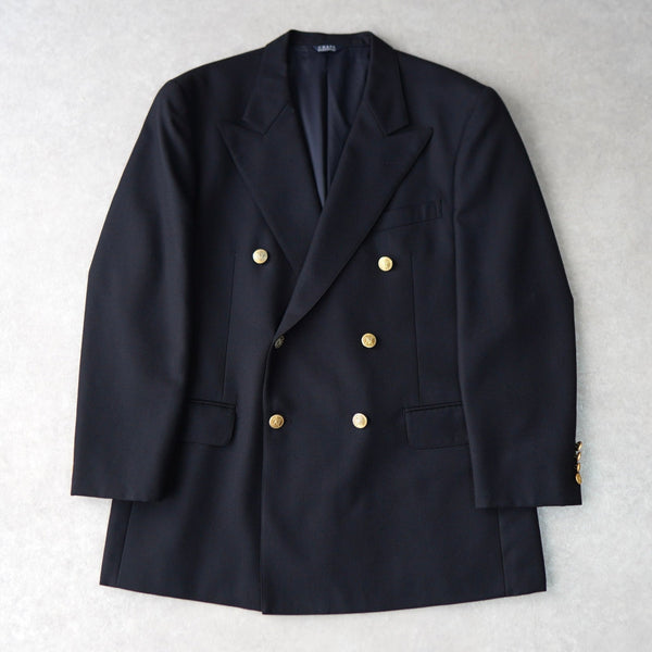 【中古】チャップス CHAPS テーラードジャケット ウール 96A7 紺 ネイビー 紺ブレ ゴールドカラー 金色 ボタン チャップス ラルフローレン 1990's ヴィンテージ 金ボタン ダブル