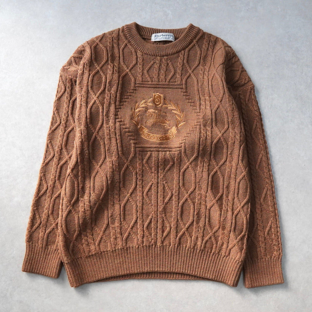 バーバリー 1990's ヴィンテージ ホースロゴ刺繍 ケーブル編み ニット ブラウン
