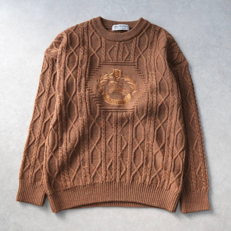 バーバリー 1990's ヴィンテージ ホースロゴ刺繍 ケーブル編み ニット ブラウン - NEWSED