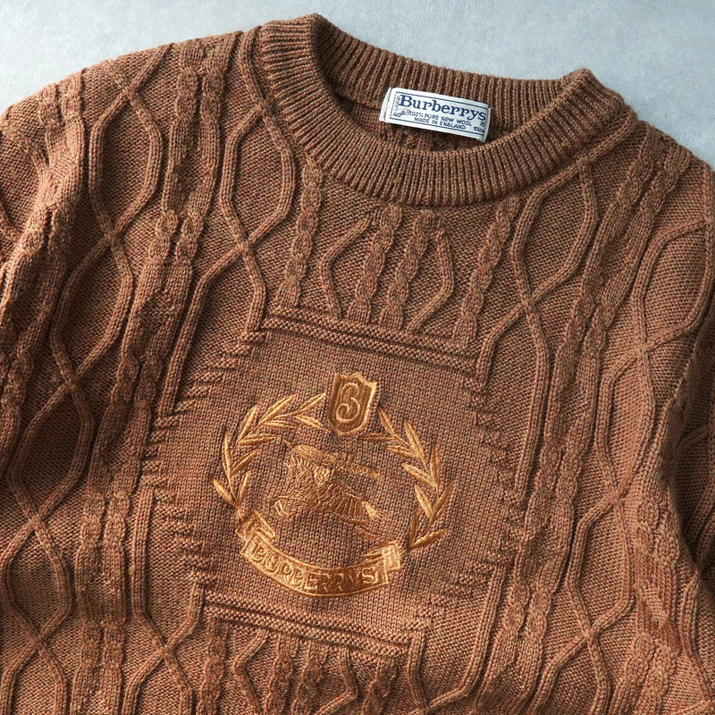 バーバリー 1990's ヴィンテージ ホースロゴ刺繍 ケーブル編み ニット ブラウン - NEWSED