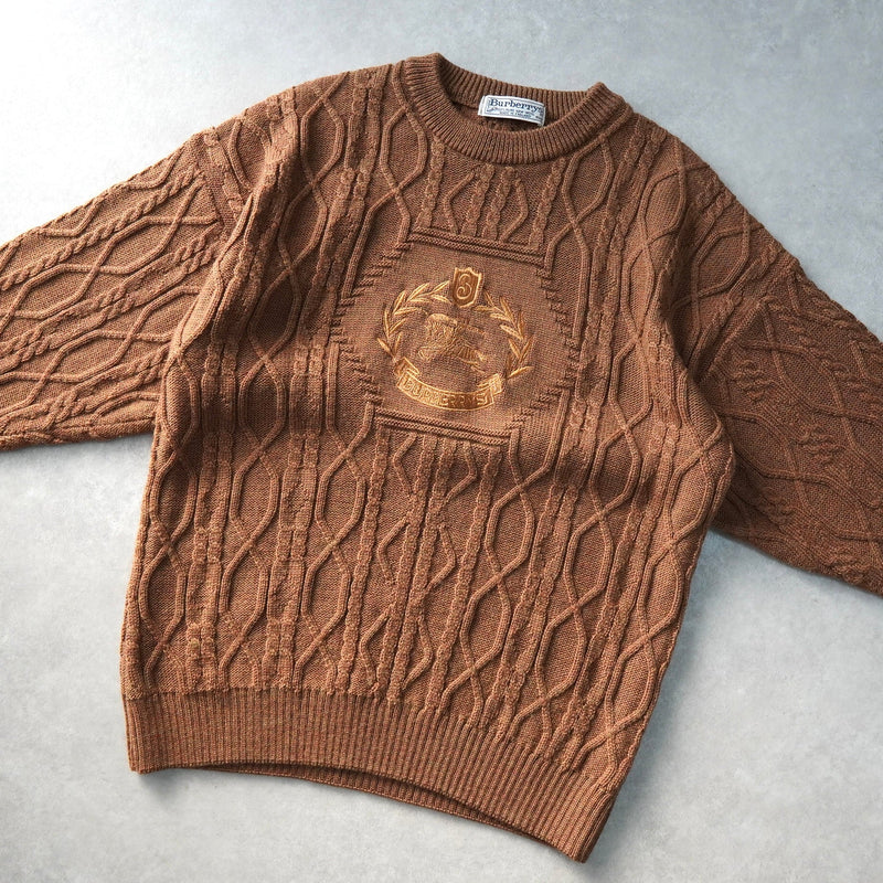 バーバリー 1990's ヴィンテージ ホースロゴ刺繍 ケーブル編み ニット ブラウン - NEWSED