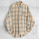 ★袖補修跡 バーバリー 1990's ヴィンテージ ノバチェック 長袖シャツ ホースロゴ刺繍 ベージュ - NEWSED