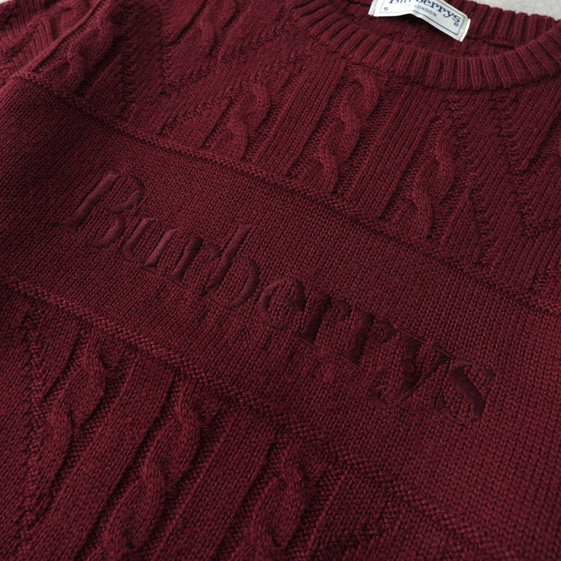 バーバリー ヴィンテージ 1990's ロゴ刺繍 ケーブル編み ニット ボルドー - NEWSED