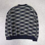 ラコステ 1990's ヴィンテージ フランス製 斜線 チェック柄 ニット ロゴパッチ ネイビー/グレー - NEWSED