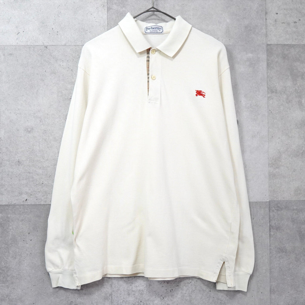 Burberry 1990's Vintage Logo Embroidered Long Sleeve Polo Shirt, Ivory
