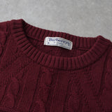 バーバリー ヴィンテージ 1990's ロゴ刺繍 ケーブル編み ニット ボルドー - NEWSED
