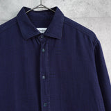 イヴ サンローラン 1990's ヴィンテージ 千鳥格子柄 ハウンドトゥース ネルシャツ 長袖シャツ ネイビー - NEWSED