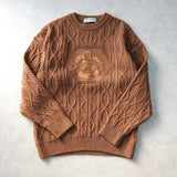 バーバリー 1990's ヴィンテージ ホースロゴ刺繍 ケーブル編み ニット ブラウン - NEWSED