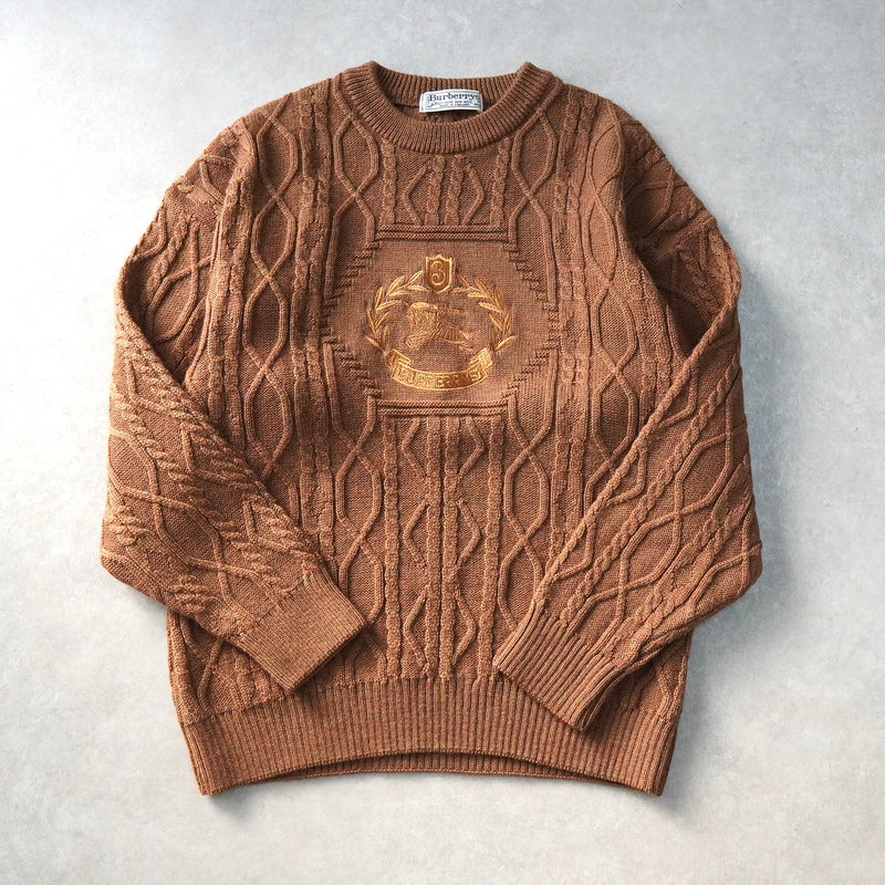 バーバリー 1990's ヴィンテージ ホースロゴ刺繍 ケーブル編み ニット ブラウン - NEWSED