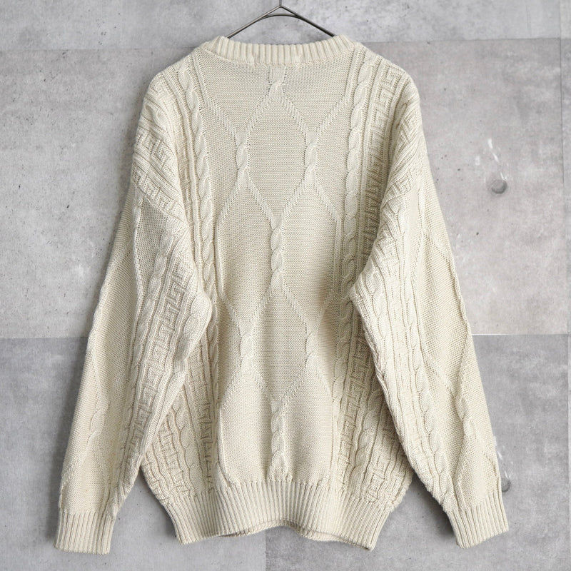 1990's Big Logo Embroidery Cable Sweater - NEWSED