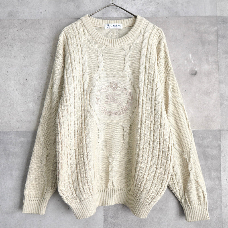 1990's Big Logo Embroidery Cable Sweater - NEWSED
