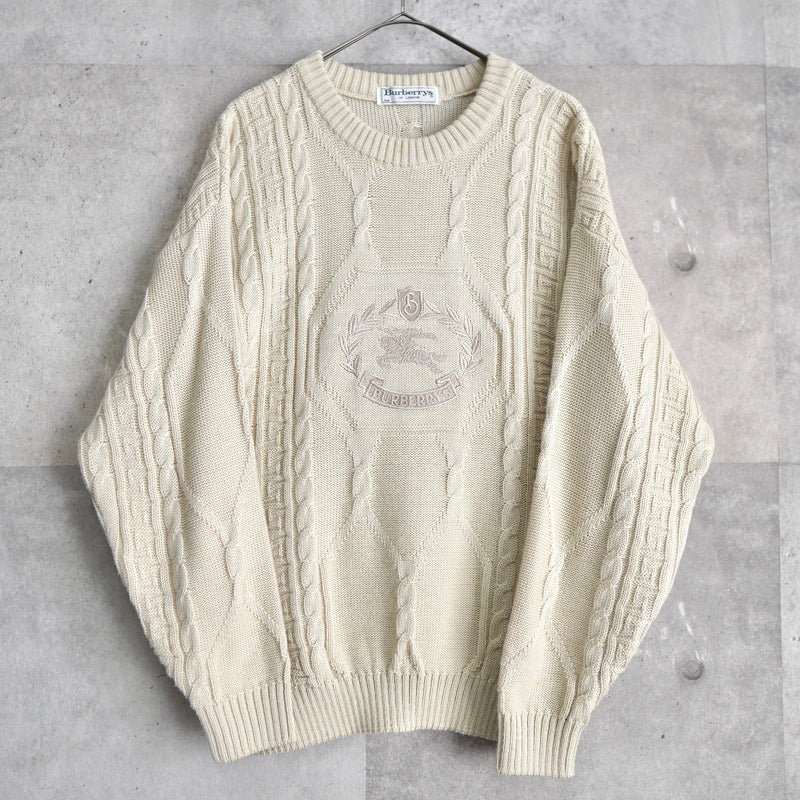 1990's Big Logo Embroidery Cable Sweater - NEWSED