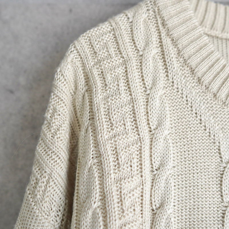 1990's Big Logo Embroidery Cable Sweater - NEWSED