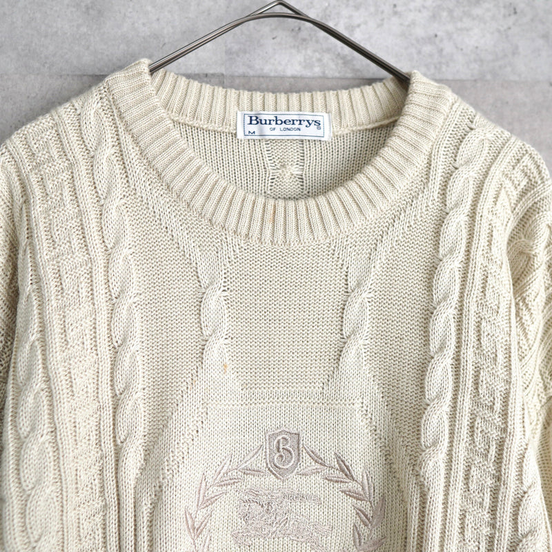 1990's Big Logo Embroidery Cable Sweater - NEWSED