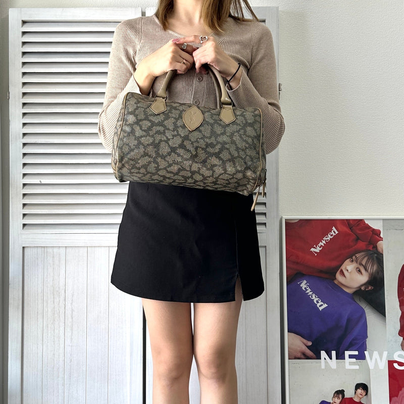 1990's Cassandra Logo Giraffe Pattern Mini Boston Bag - NEWSED