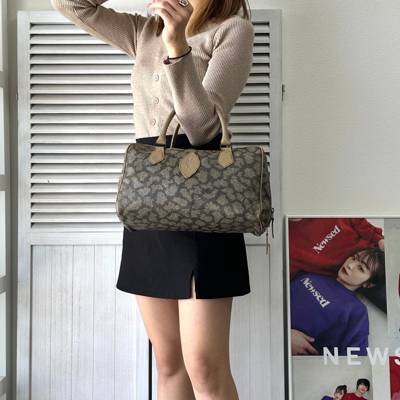 1990's Cassandra Logo Giraffe Pattern Mini Boston Bag - NEWSED