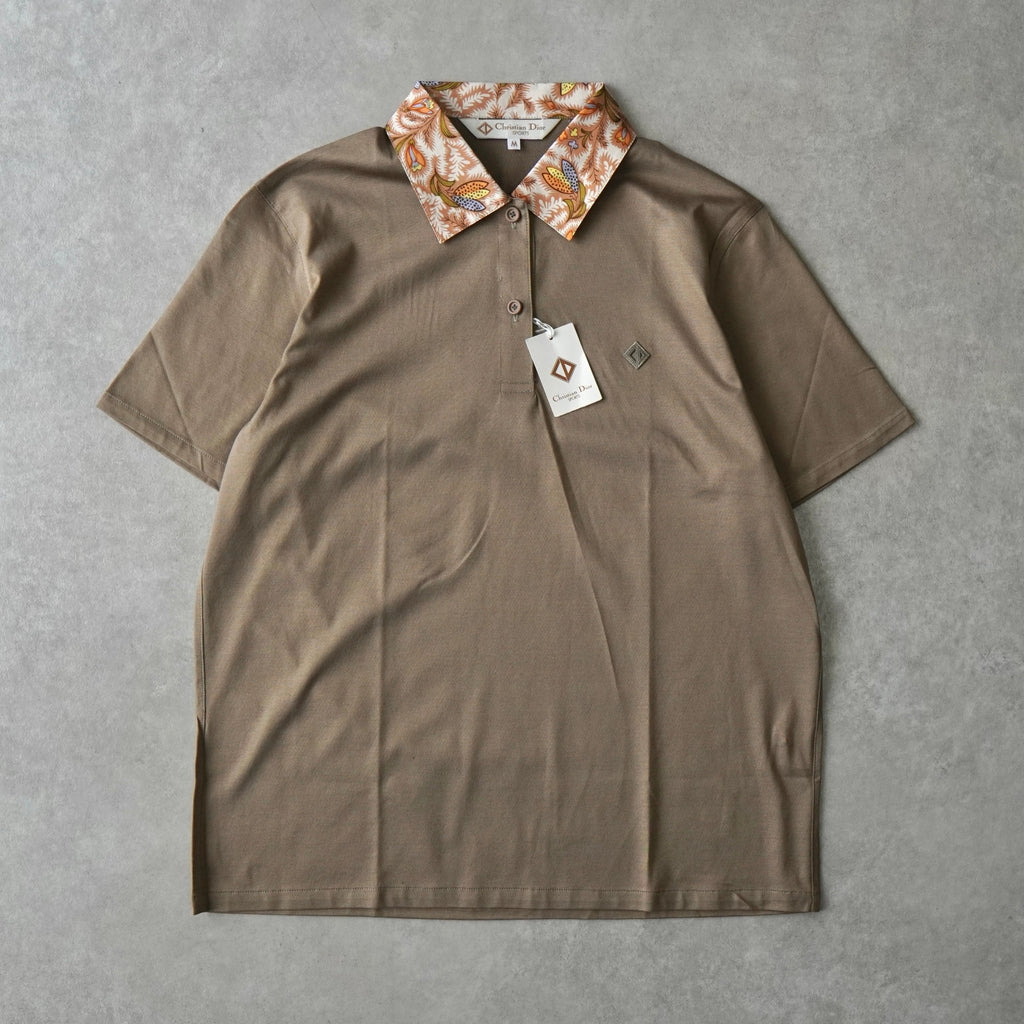 Christian Dior Sport Vintage 1990 年代女士棕色花领 CD 标志短袖 Polo 衫，滞销商品