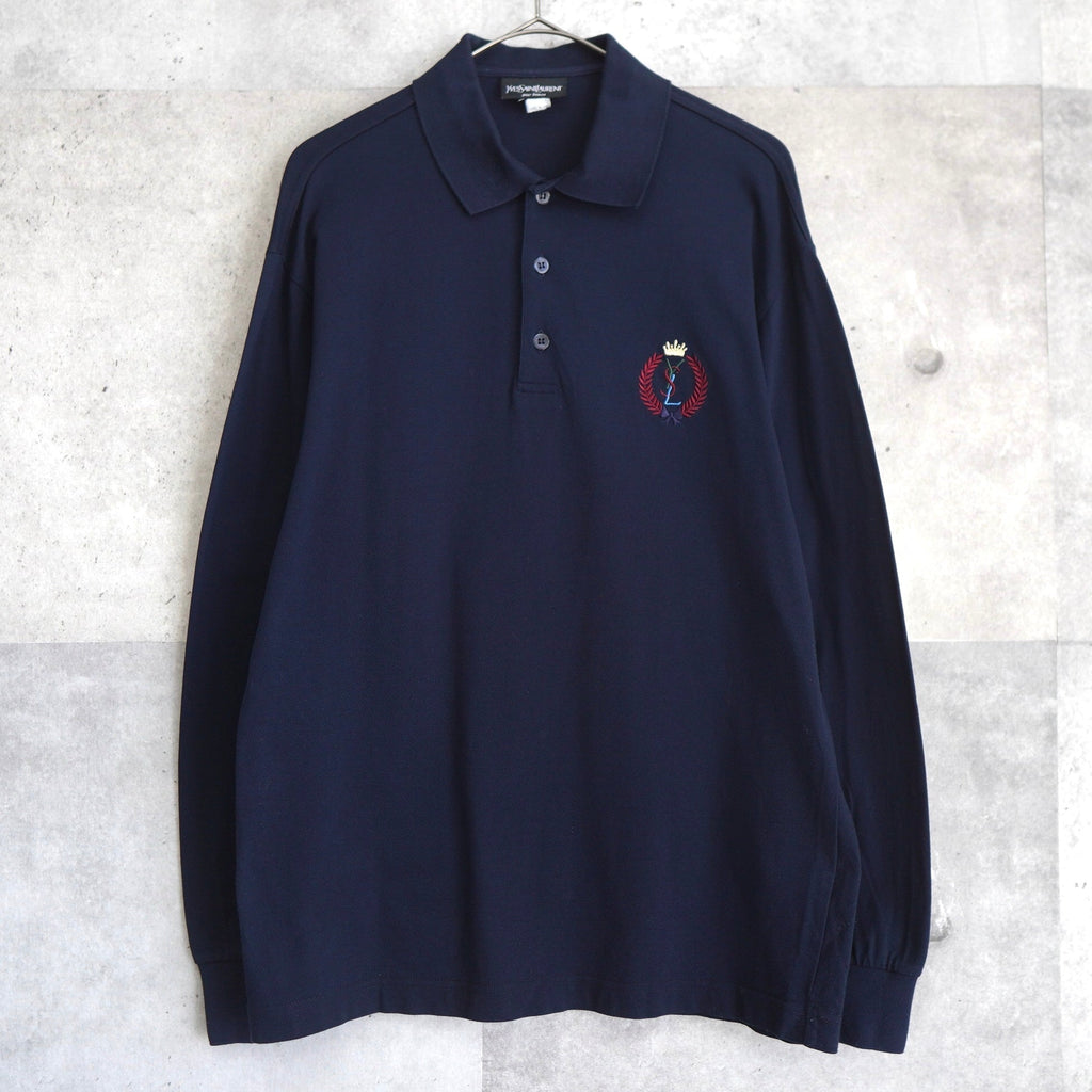 1990's Emblem Logo Embroidery Long Sleeve Polo Shirt