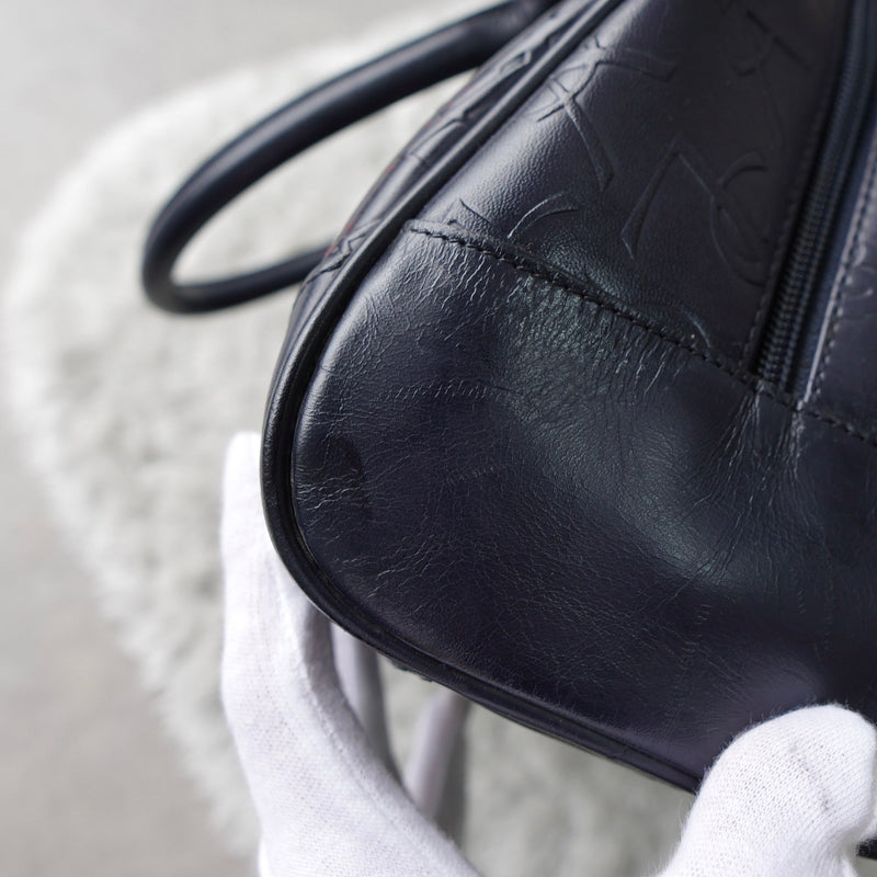 1990's Emboss Cassandra Logo Leather Mini Boston Bag - NEWSED
