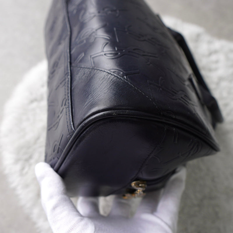 1990's Emboss Cassandra Logo Leather Mini Boston Bag - NEWSED