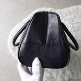 1990's Emboss Cassandra Logo Leather Mini Boston Bag - NEWSED