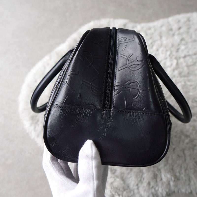 1990's Emboss Cassandra Logo Leather Mini Boston Bag - NEWSED