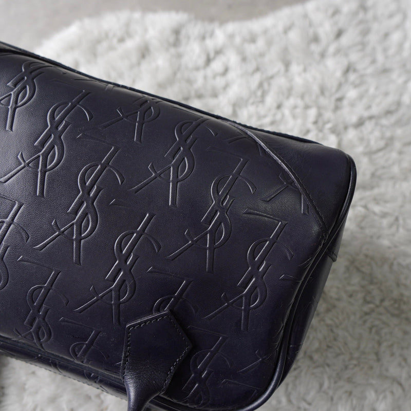 1990's Emboss Cassandra Logo Leather Mini Boston Bag - NEWSED