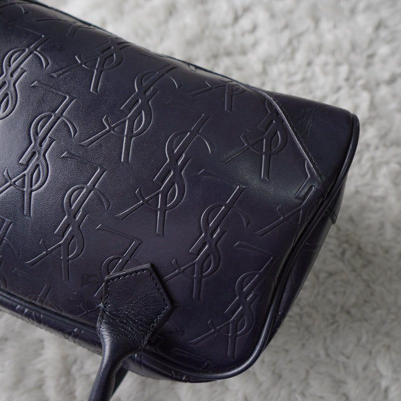 1990's Emboss Cassandra Logo Leather Mini Boston Bag - NEWSED