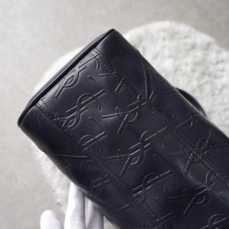 1990's Emboss Cassandra Logo Leather Mini Boston Bag - NEWSED