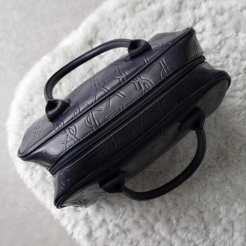 1990's Emboss Cassandra Logo Leather Mini Boston Bag - NEWSED
