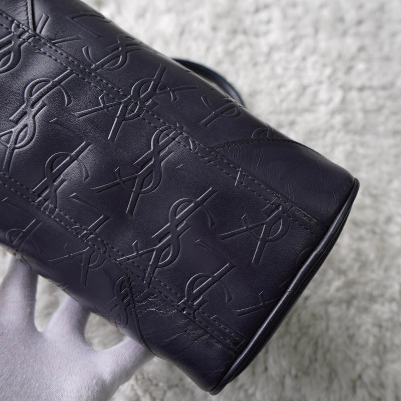 1990's Emboss Cassandra Logo Leather Mini Boston Bag - NEWSED