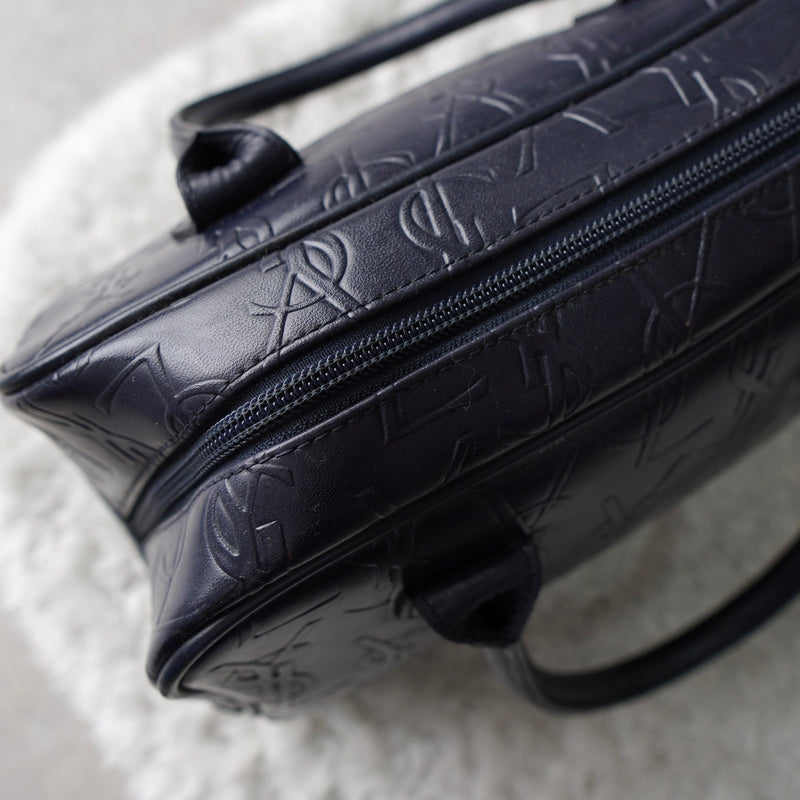 1990's Emboss Cassandra Logo Leather Mini Boston Bag - NEWSED