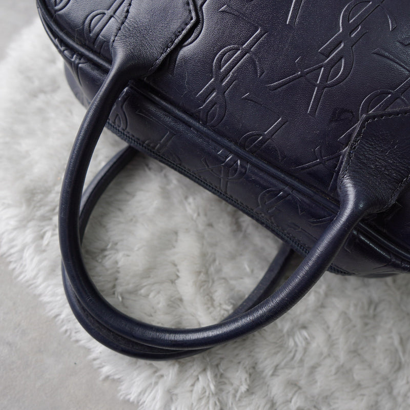 1990's Emboss Cassandra Logo Leather Mini Boston Bag - NEWSED