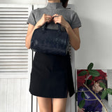 1990's Emboss Cassandra Logo Leather Mini Boston Bag - NEWSED