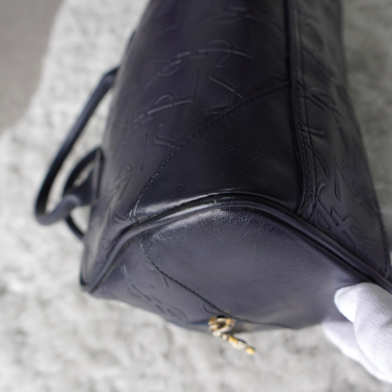 1990's Emboss Cassandra Logo Leather Mini Boston Bag - NEWSED
