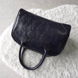 1990's Emboss Cassandra Logo Leather Mini Boston Bag - NEWSED