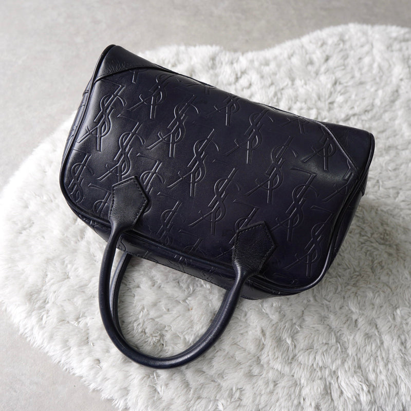1990's Emboss Cassandra Logo Leather Mini Boston Bag - NEWSED