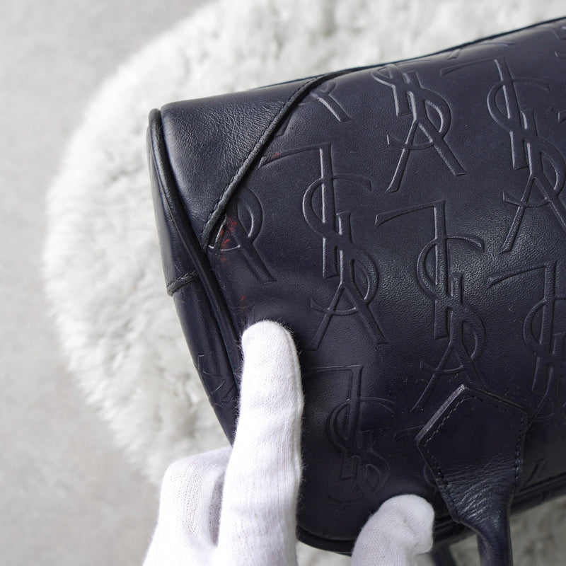 1990's Emboss Cassandra Logo Leather Mini Boston Bag - NEWSED