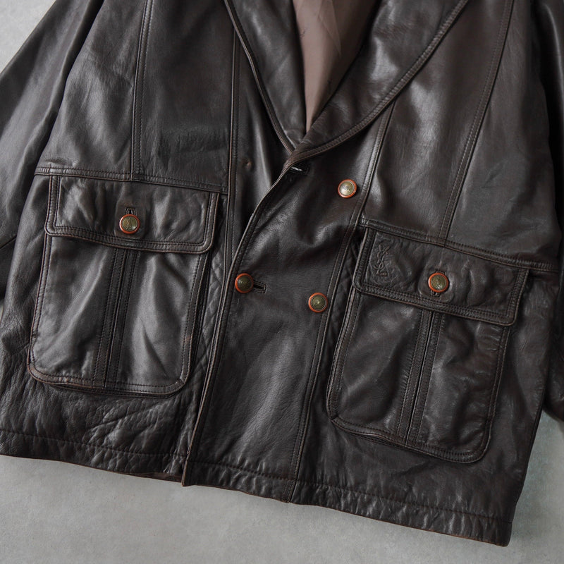 1990's Embossing Cassandra Logo Leather Jacket - NEWSED