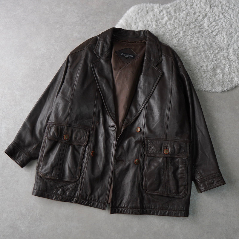 1990's Embossing Cassandra Logo Leather Jacket - NEWSED