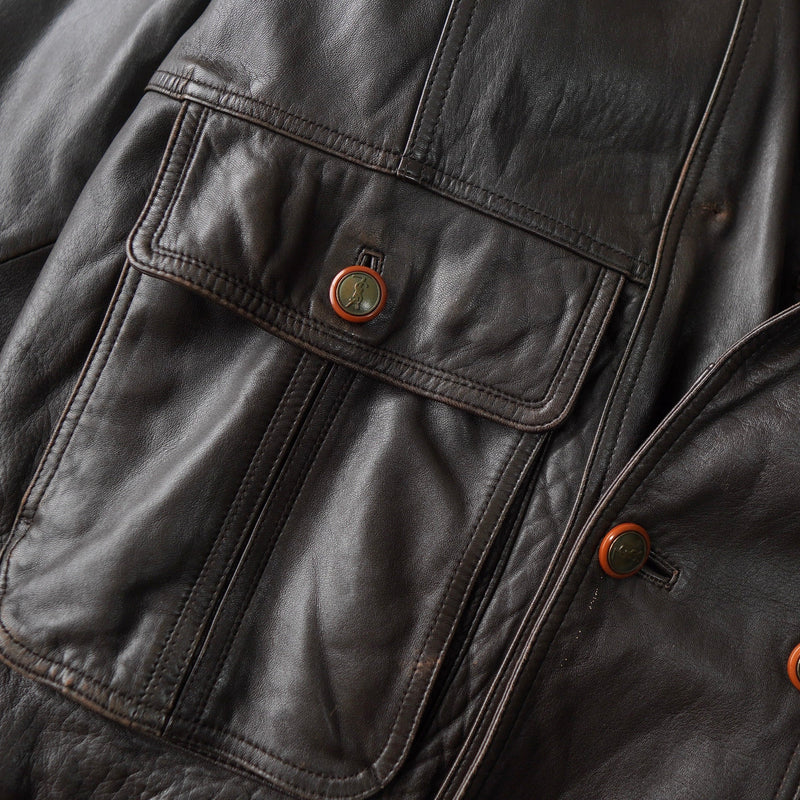 1990's Embossing Cassandra Logo Leather Jacket - NEWSED