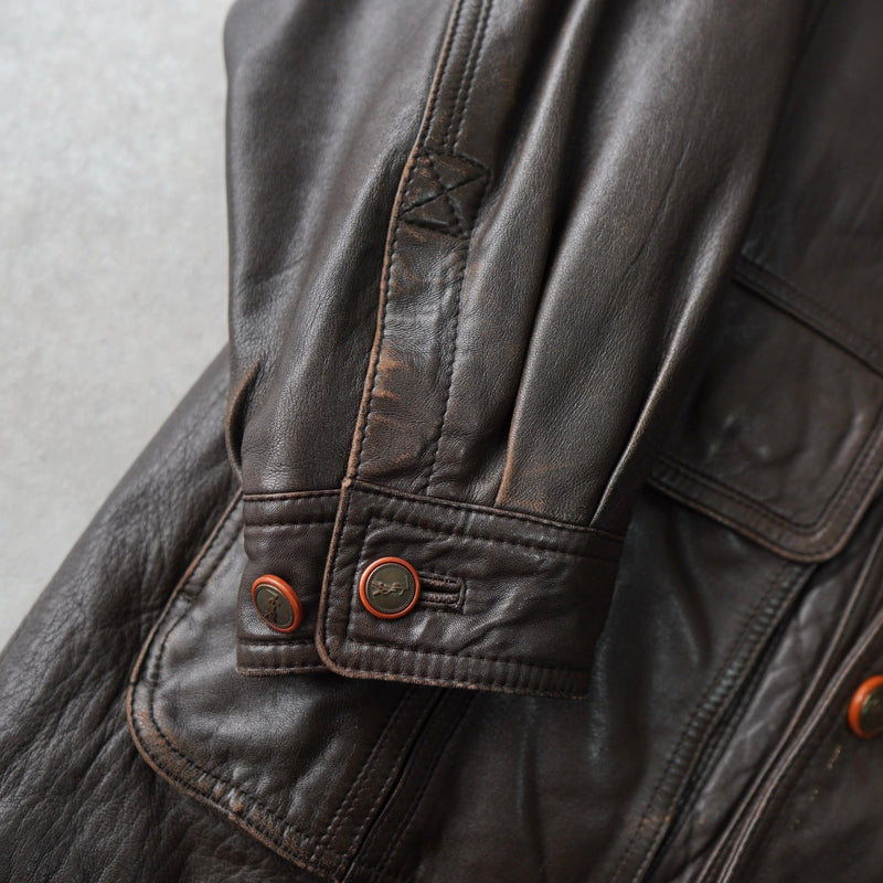 1990's Embossing Cassandra Logo Leather Jacket - NEWSED