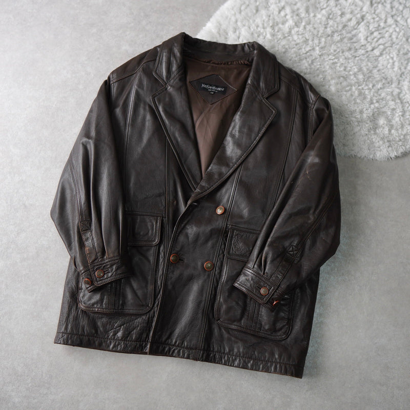 1990's Embossing Cassandra Logo Leather Jacket - NEWSED