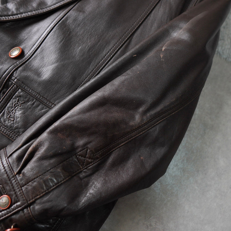 1990's Embossing Cassandra Logo Leather Jacket - NEWSED