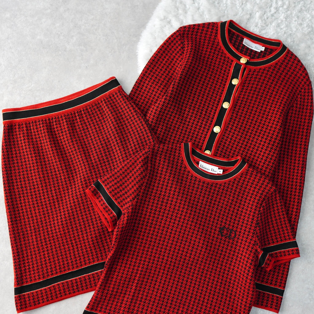 1990's Houndstooth Pattern Knit Ensemble
