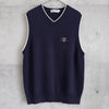 1990's チャップス ラルフローレン ワンポイント ロゴ刺繍 コットン ニットベスト チルデンニット ネイビー×ホワイト Lサイズ